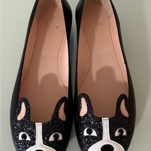 Kate Spade Black Glitter Dog Flats